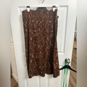 Vintage Notations L Paisley Midi Skirt Brown Tapestry Print Boho Retro 90s fall
